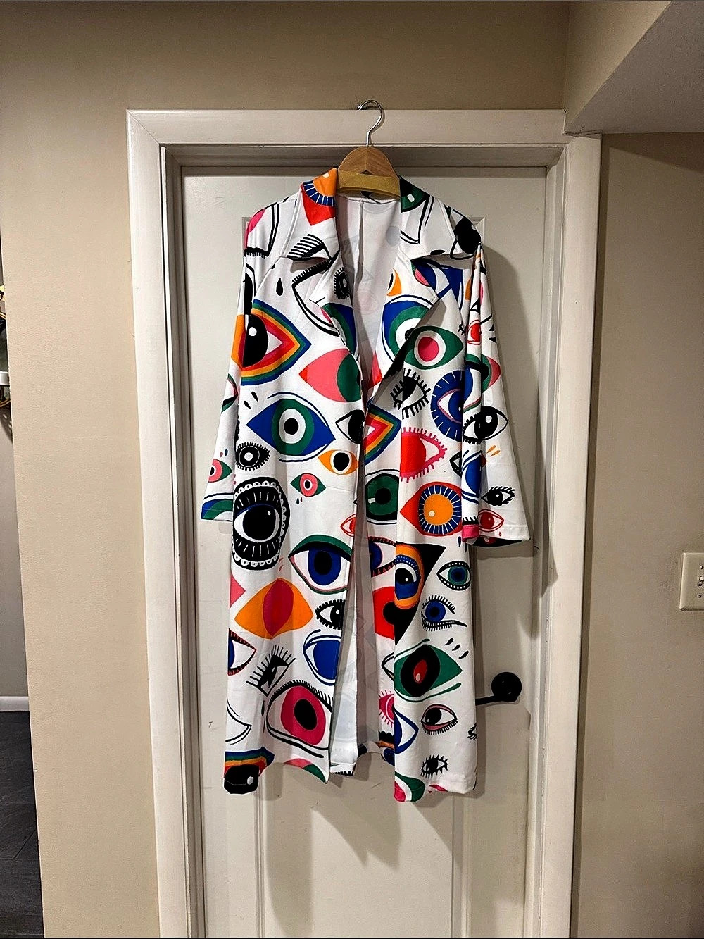 Abstract Eye Print Trench Coat XL